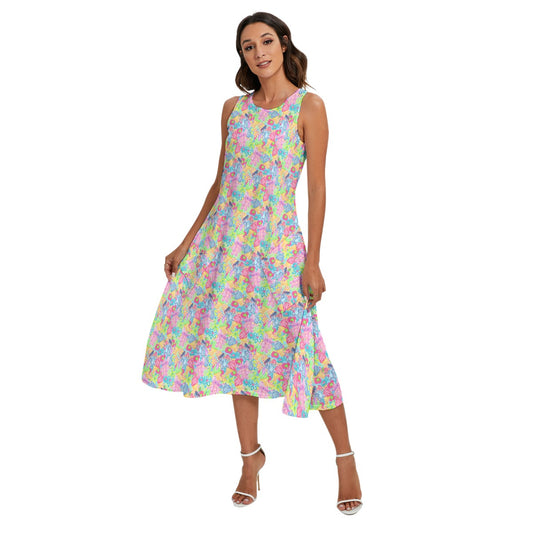 Neon Floral Summer Vibes - Women’s Diagonal Pocket Midi Dress