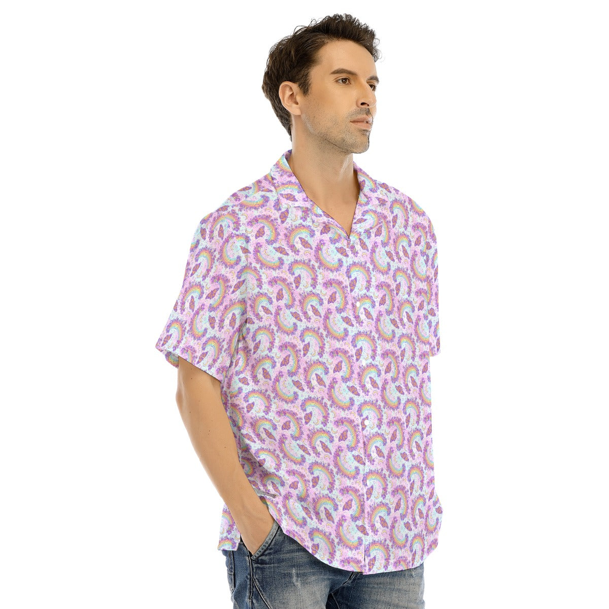 Monarch Butterflies & Rainbows - Men's Hawaiian Button Up Shirt