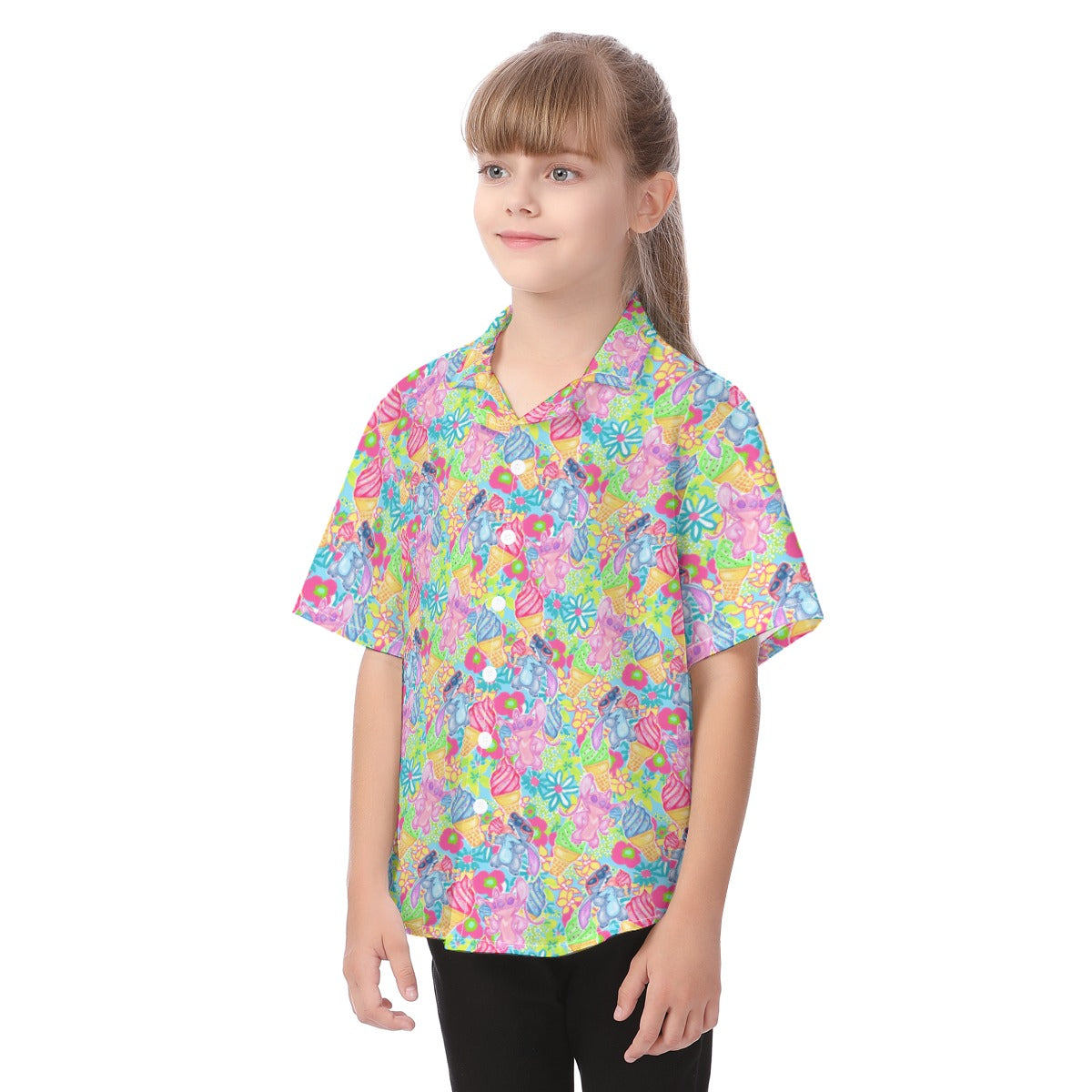 Neon Floral Summer Vibes - Kid's Hawaiian Button Up Shirt