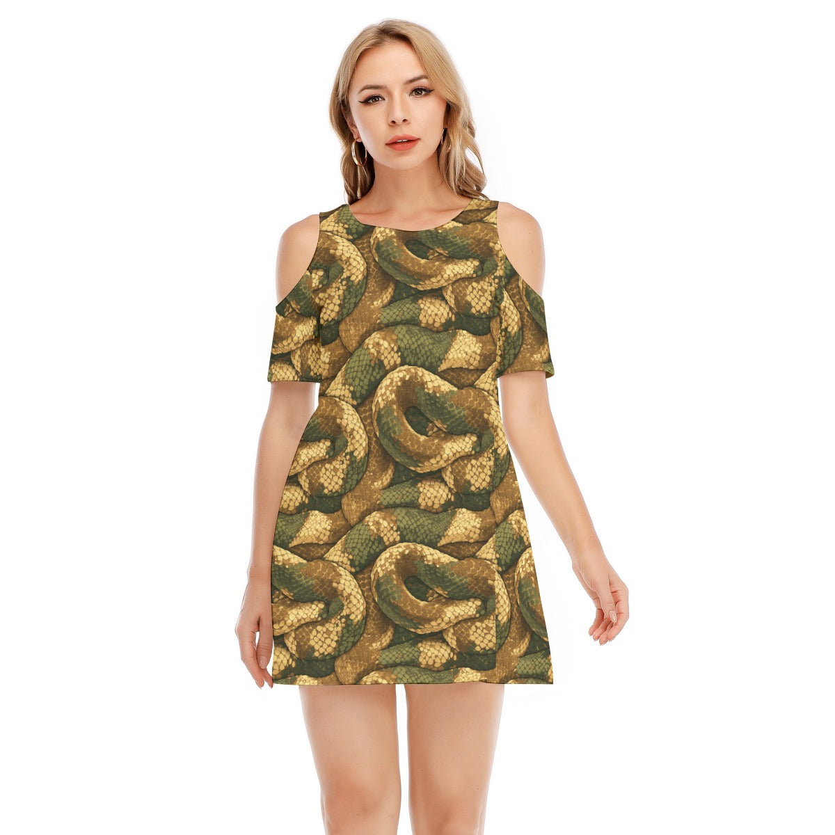 Animal Print - Snake - Women's Cold Shoulder Cotton Dress