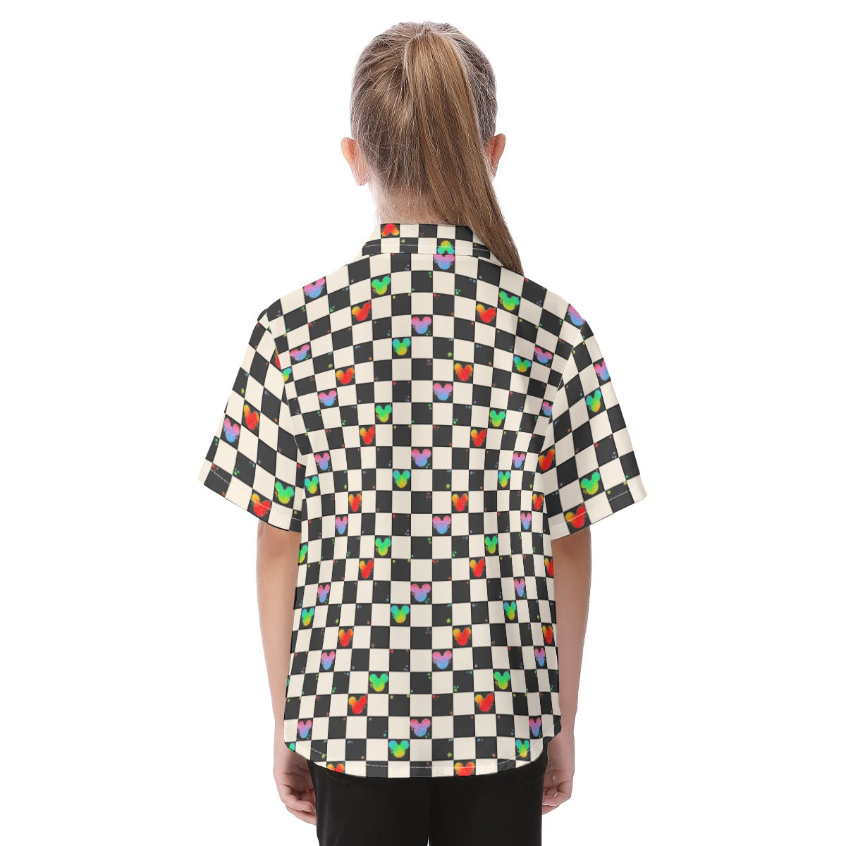 Rainbow Checker Mouse Ears - Kid's Hawaiian Button Up Shirt