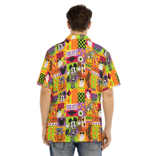 Spooky Patchwork Treats - Men's Hawaiian Button Up Shirt