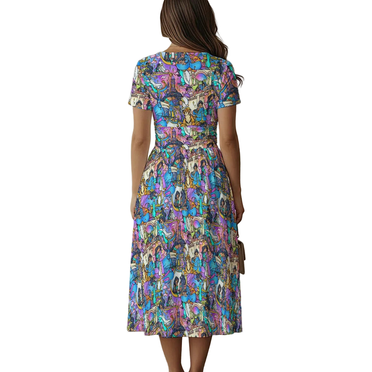 Magic Carpet Storybook Scenes - Women's V-Neck Ruched Midi Dress