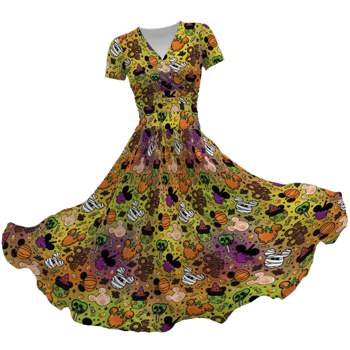 Monster Snacks Treats - Women's V-Neck Ruched Midi Dress