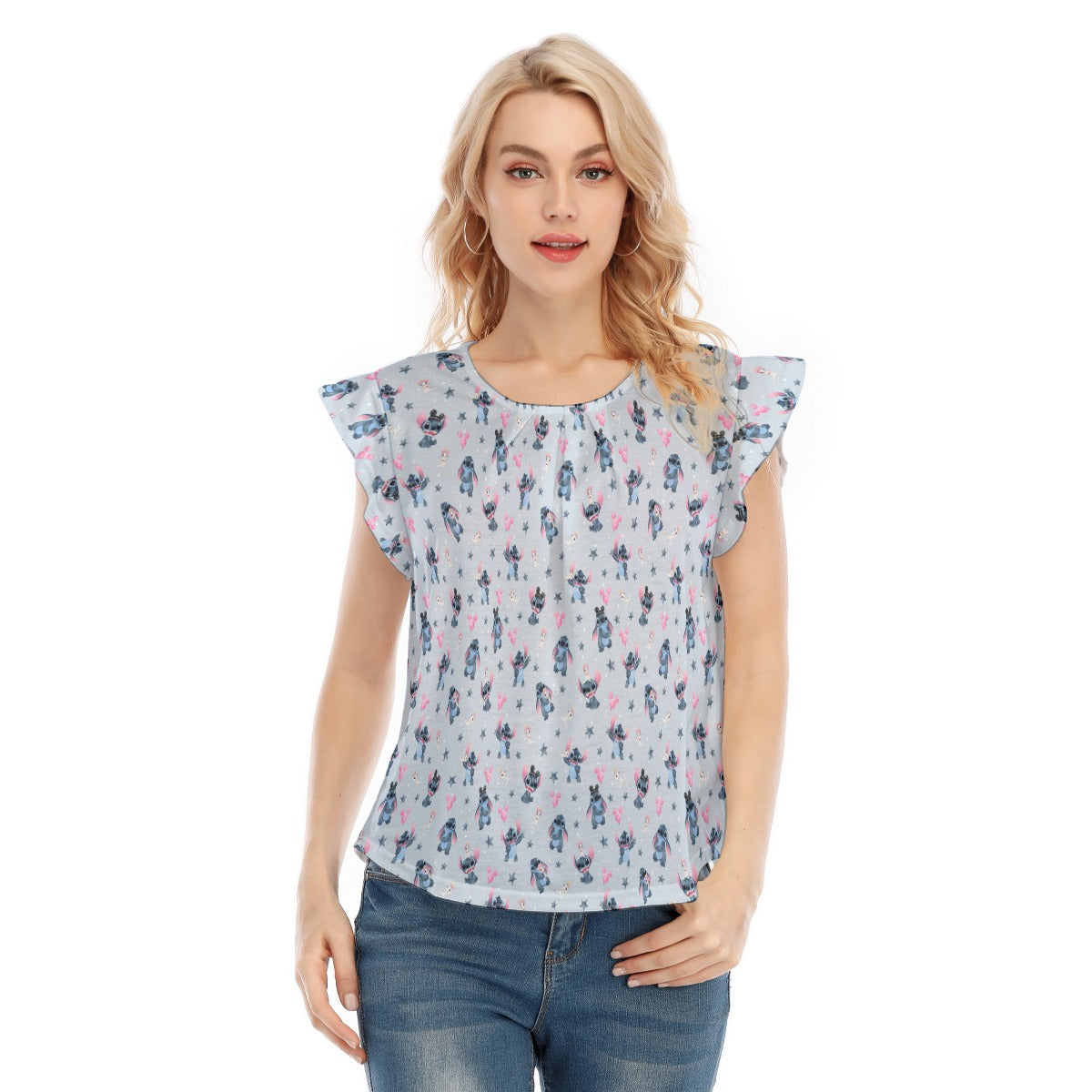 Happy Blue Alien - Women’s Flutter Sleeve Top