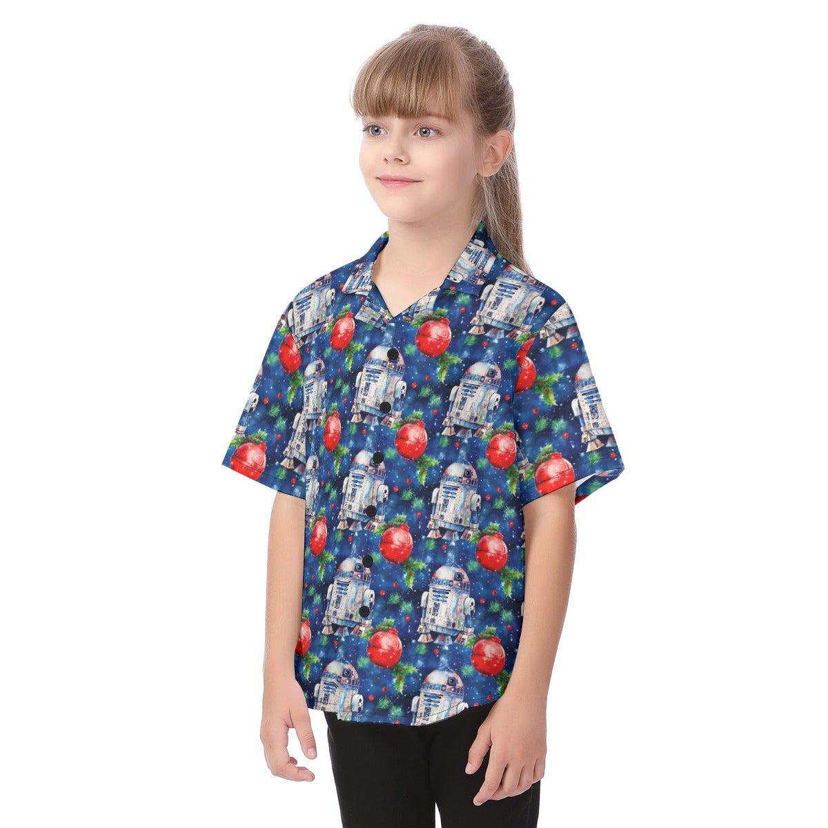 Little Blue Christmas Droid - Kid's Hawaiian Button Up Shirt