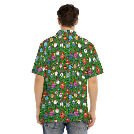 Festive Character Baubles on Green - Men's Hawaiian Button Up Shirt