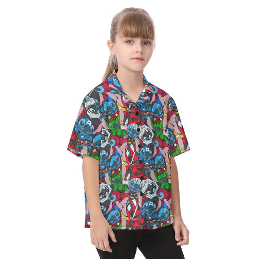 Superhero Stitch - Heroes Assembled - Kid's Hawaiian Button Up Shirt