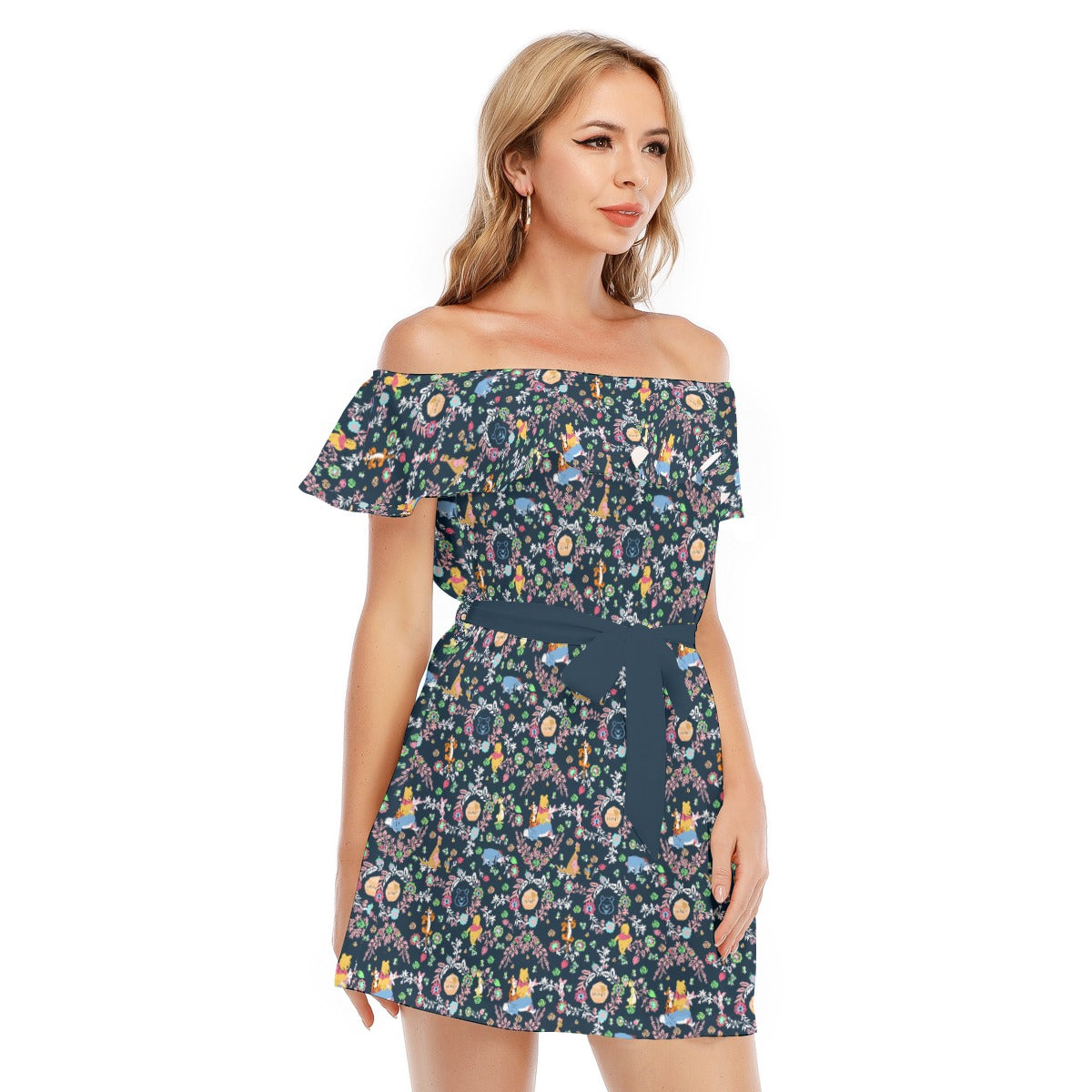 Garden Whimsy - Hundred Acre Blooms - Women's Off-shoulder Ruffle Dress