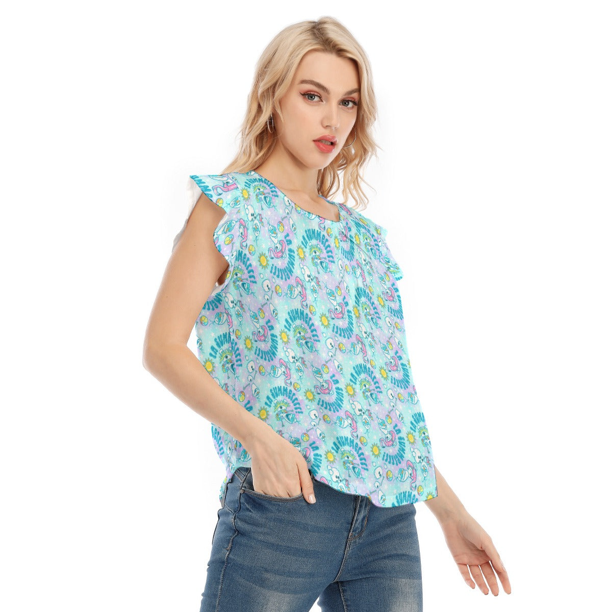 Sun-Kissed Snow Friend - Women’s Flutter Sleeve Top