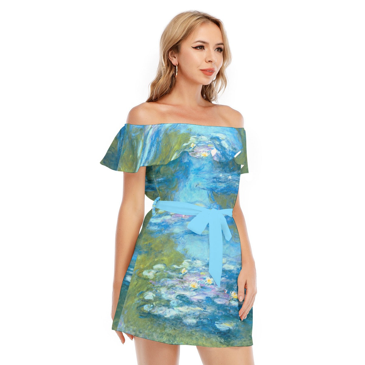 Monet Water Lillies - Women's Off-shoulder Ruffle Dress