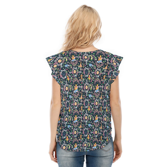 Garden Whimsy - Hundred Acre Blooms - Women’s Flutter Sleeve Top