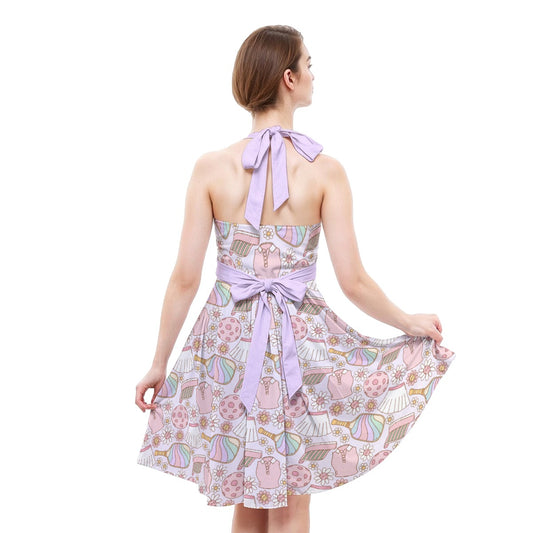 Rainbow Pickleball - Women's Halter Vintage Pocket Dress