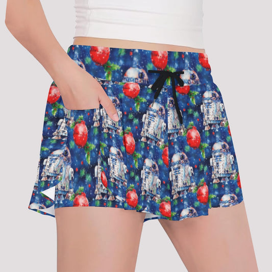 Little Blue Christmas Droid - Girls’ Flowy Pocket Shorts
