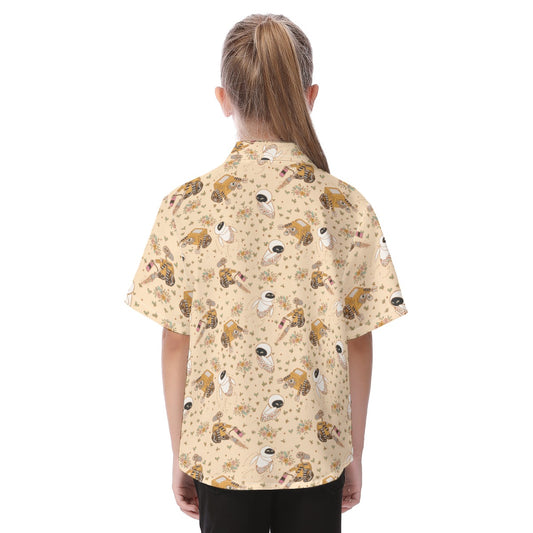 Botanical Robot Love Story - Kid's Hawaiian Button Up Shirt