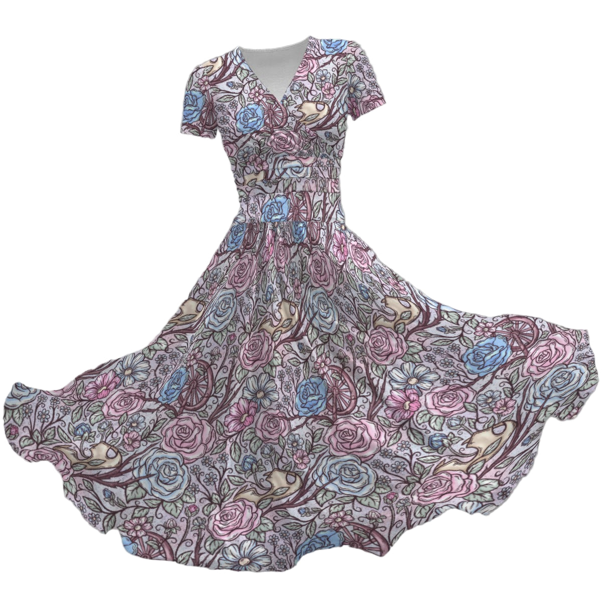 Fairytale Florals – Sleeping Enchantment - Women's V-Neck Ruched Midi Dress