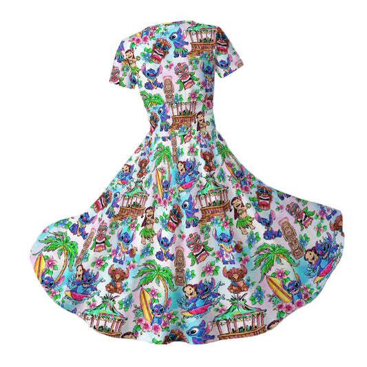 Bright Island Chaos Hand Drawn - Women's V-Neck Ruched Midi Dress