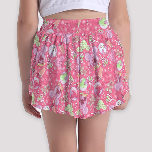 Winter Mouse Snacks & Balloons - Girls’ Flowy Pocket Shorts