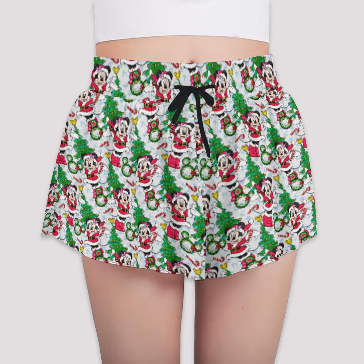 Santa Mouse with Sparkle - Girls’ Flowy Pocket Shorts