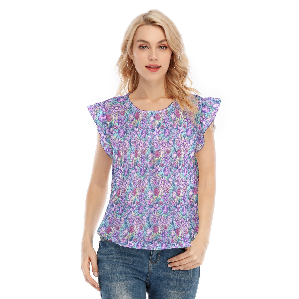 Fairytale Florals – Mermaid Princess - Women’s Flutter Sleeve Top