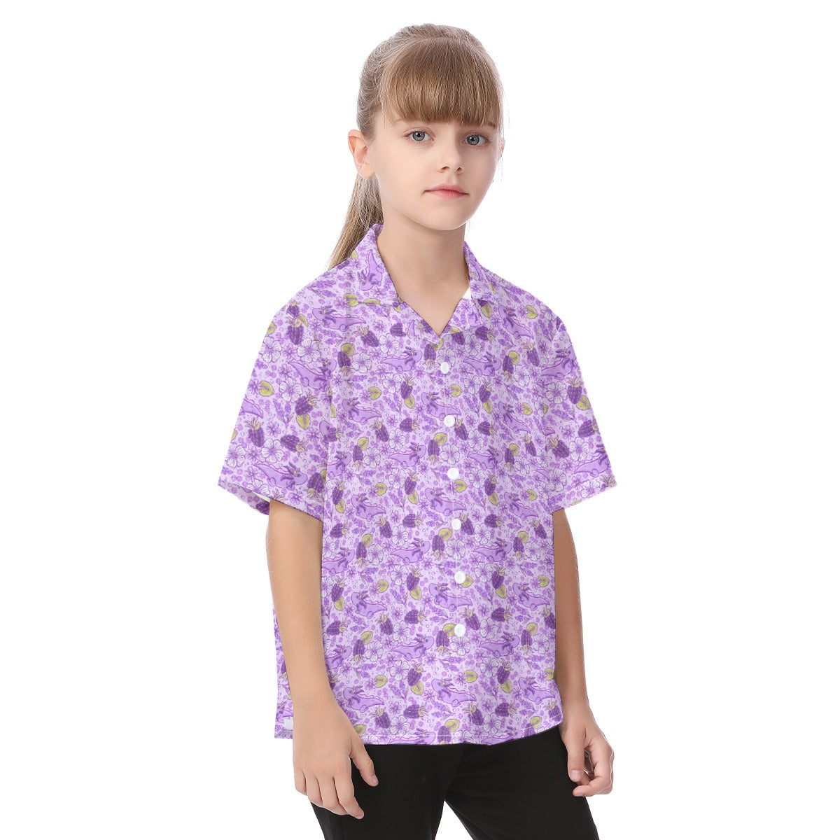 Fruitimals - Blackberry Axolotls - Kid's Hawaiian Button Up Shirt