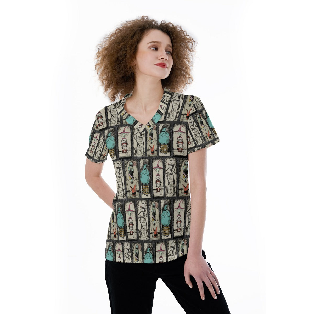 Stretching Haunted Nightmare - Women's Short Sleeve V-Neck T-Shirt