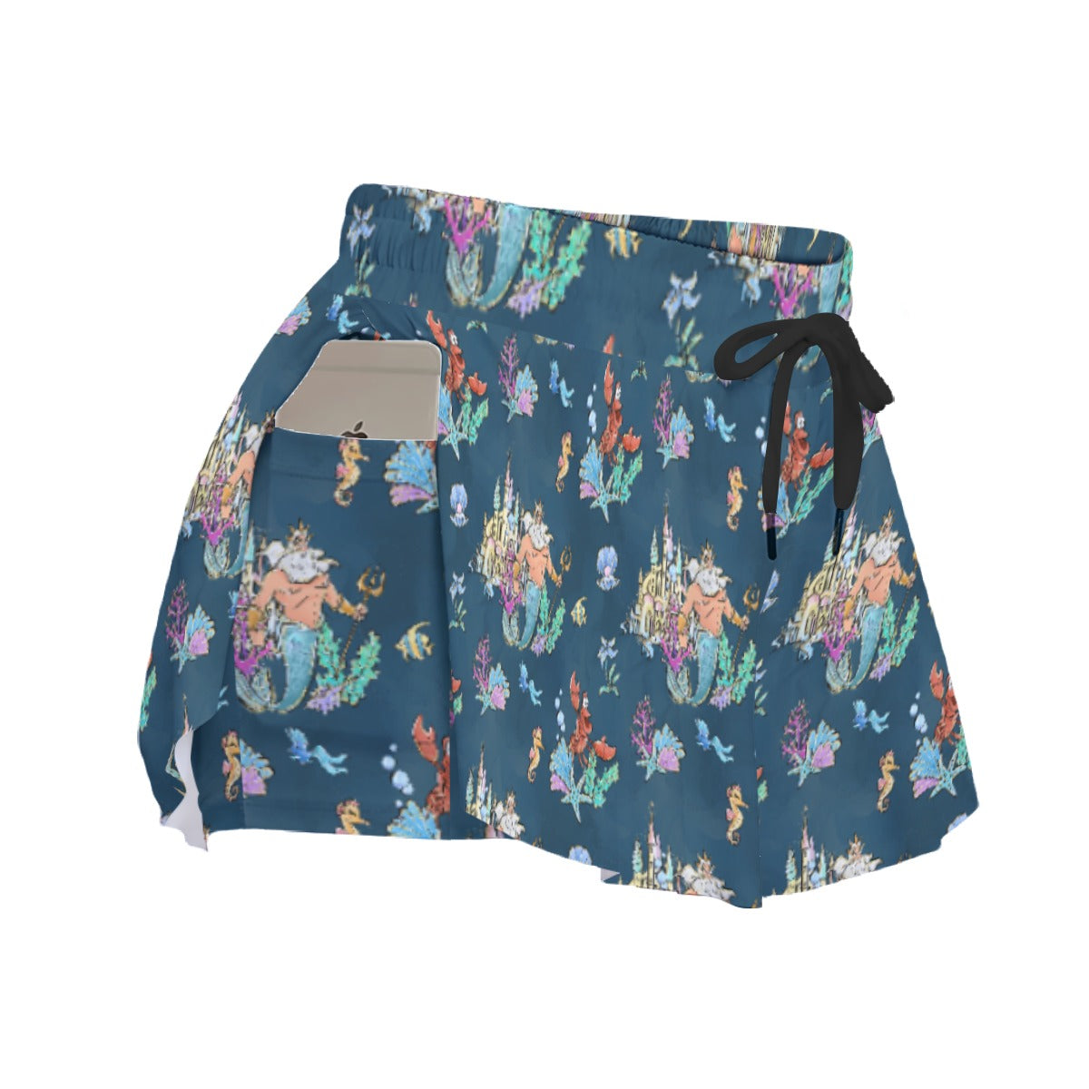 Whimsical Sea King and Crab - Women's Flowy Pocket Shorts