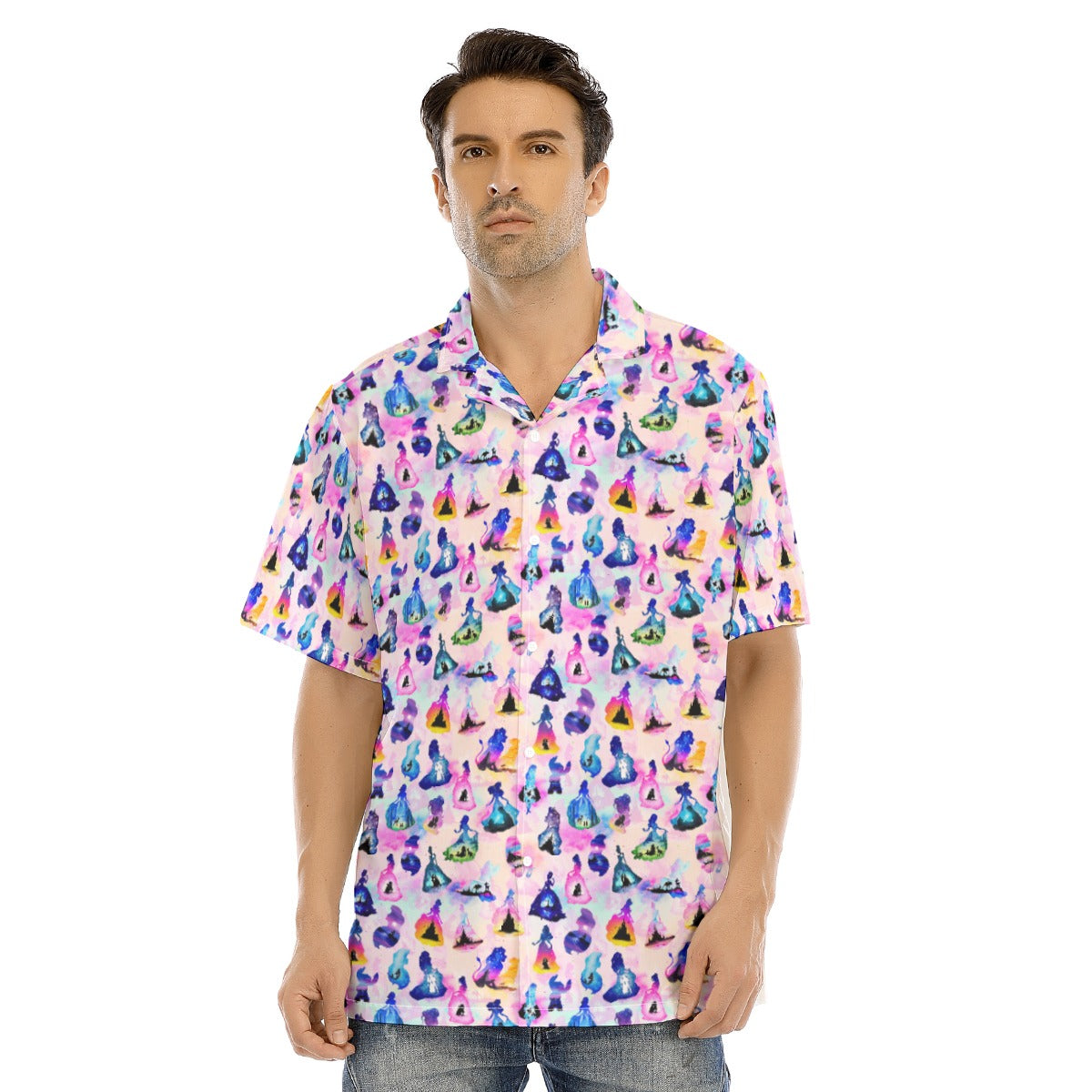 Princess And Classic Animation Silhouettes - Men's Hawaiian Button Up Shirt