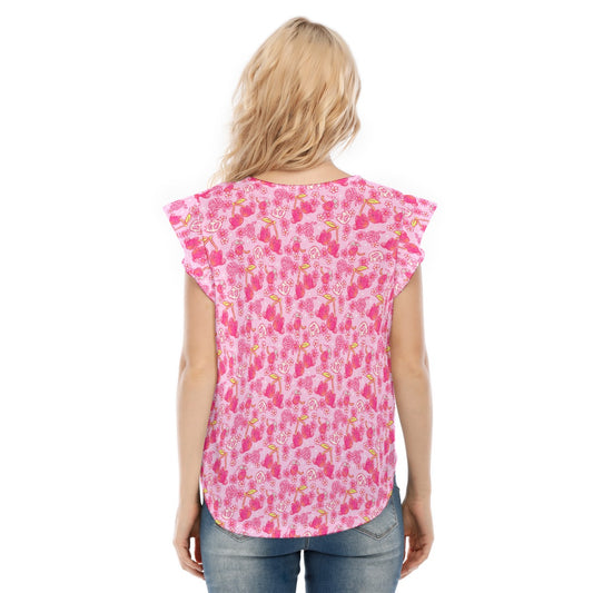Fruitimals - Cherry Kittens - Women’s Flutter Sleeve Top