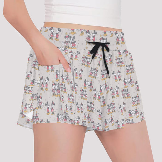 Retro Mouse & Partnernnie - Girls’ Flowy Pocket Shorts