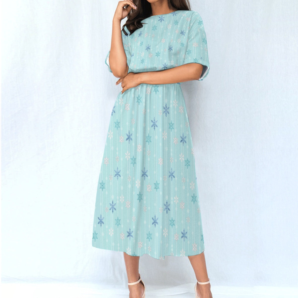 Ice Queen Snowflake Pattern - Women’s Elastic Waist Pocket Midi Dress