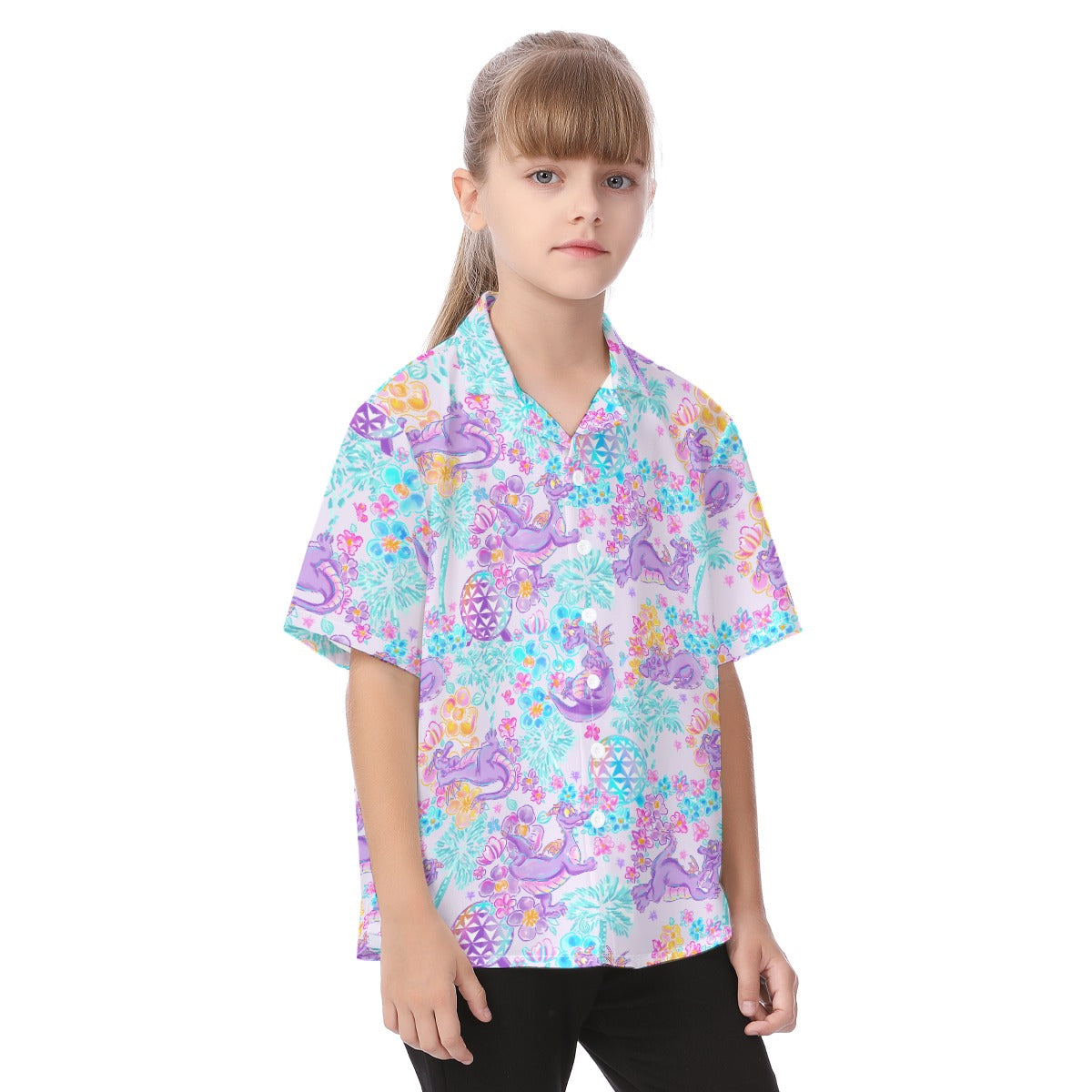 Purple Dragon Flower Power - Kid's Hawaiian Button Up Shirt