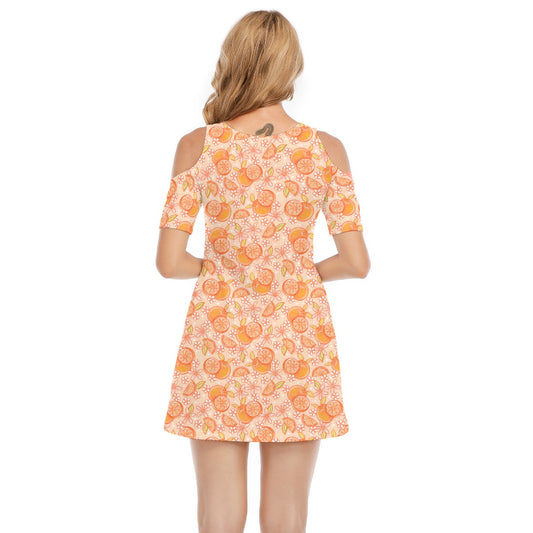 Summer Fruits - Oranges - Women's Cold Shoulder Cotton Dress