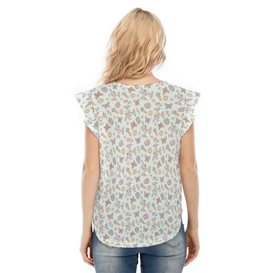 Springtime Bunny Cheer - Women’s Flutter Sleeve Top