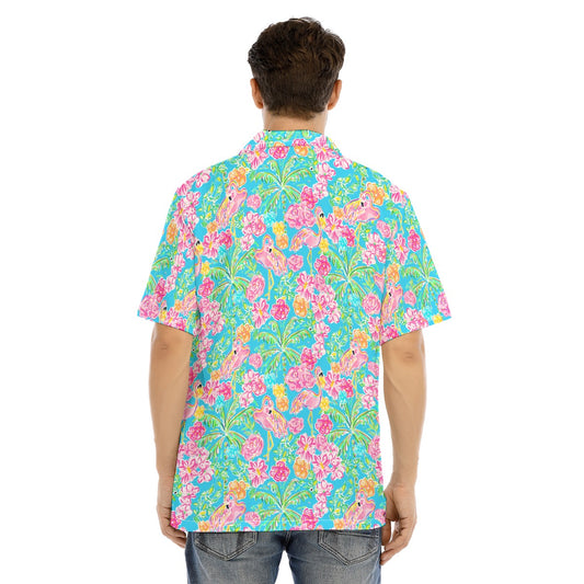Flamingo Fiesta - Men's Hawaiian Button Up Shirt