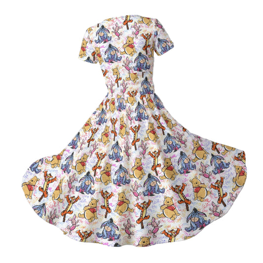 Beloved Forest Friends Sketch Autographs - Women's V-Neck Ruched Midi Dress