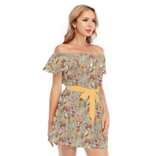 Woodland Frolics Cottagecore - Women's Off-shoulder Ruffle Dress