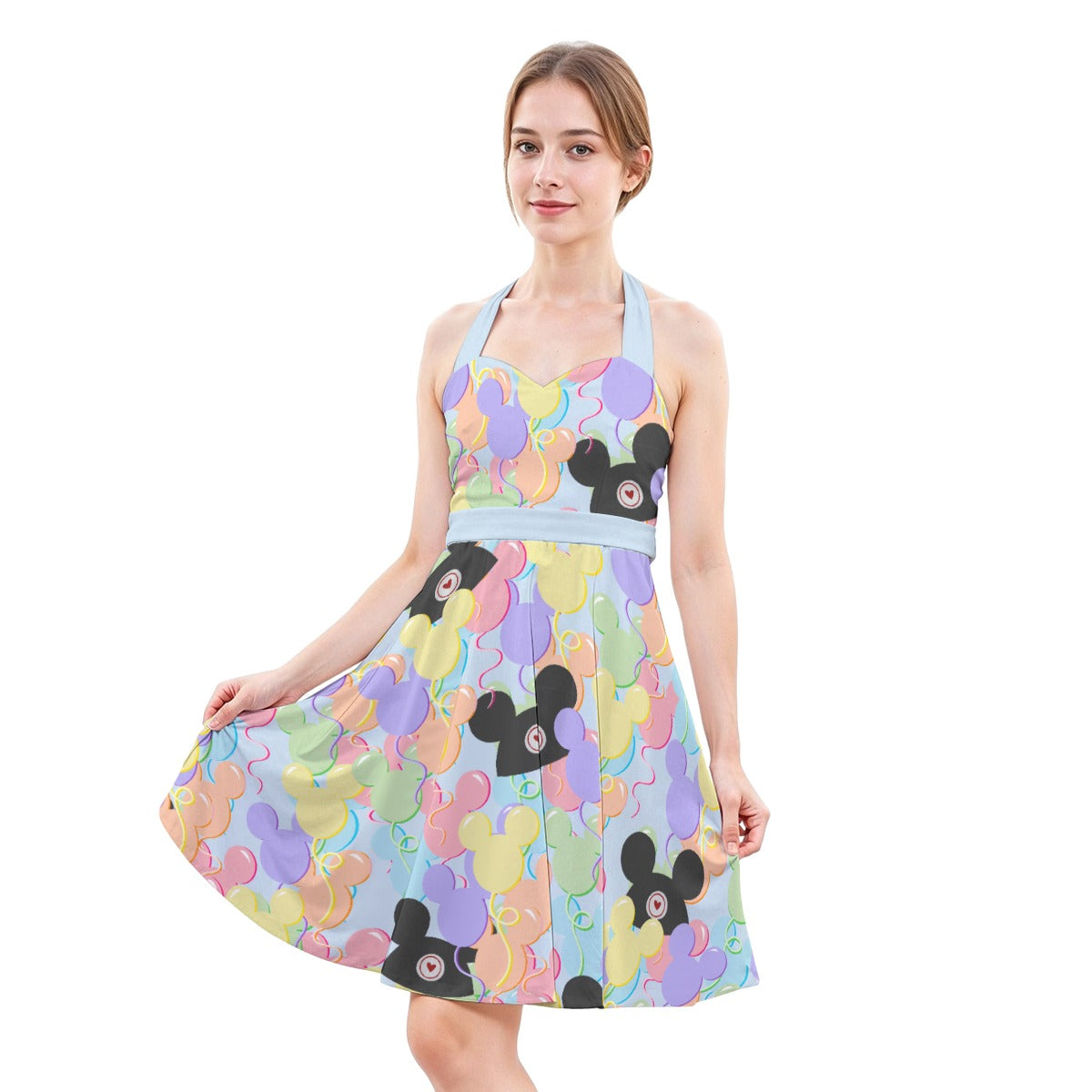 Pastel Mouse Ear Balloons - Women's Halter Vintage Pocket Dress Rainbow Rules Pastel Mouse Ear Balloons - Women's Halter Vintage Pocket Dress Rainbow Rules