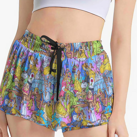 Enchanted Tale Storybook Scenes - Women's Flowy Pocket Shorts