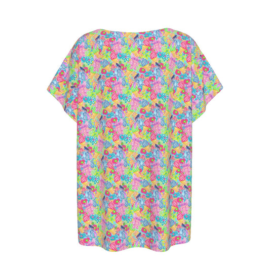 Neon Floral Summer Vibes - Women’s Relaxed Fit Scoop Tee
