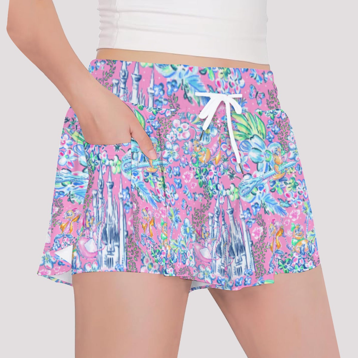 Bright Tropical Dreams - Enchanted Squeaky Helpers - Girls’ Flowy Pocket Shorts