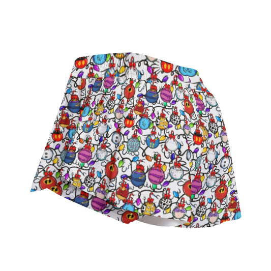 Festive Character Baubles on White - Women's Flowy Pocket Shorts