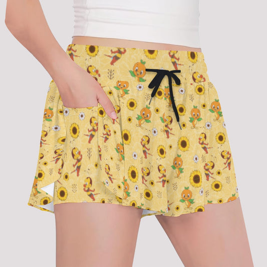 Cheerful Bee & Citrus Bird - Girls’ Flowy Pocket Shorts