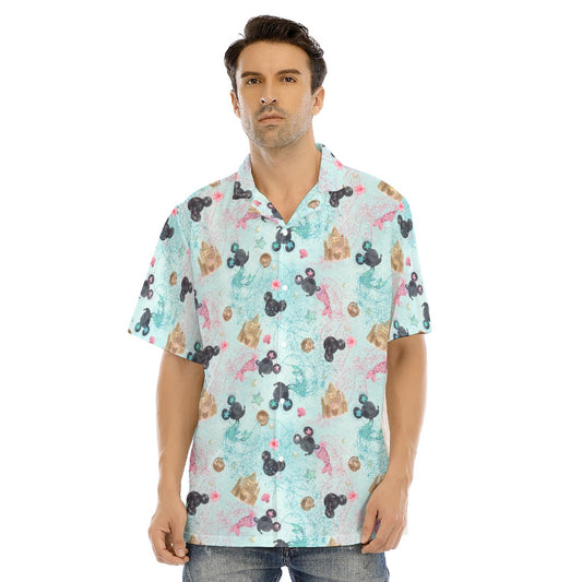Watercolor Mermaid Mouse Ears - Men's Hawaiian Button Up Shirt