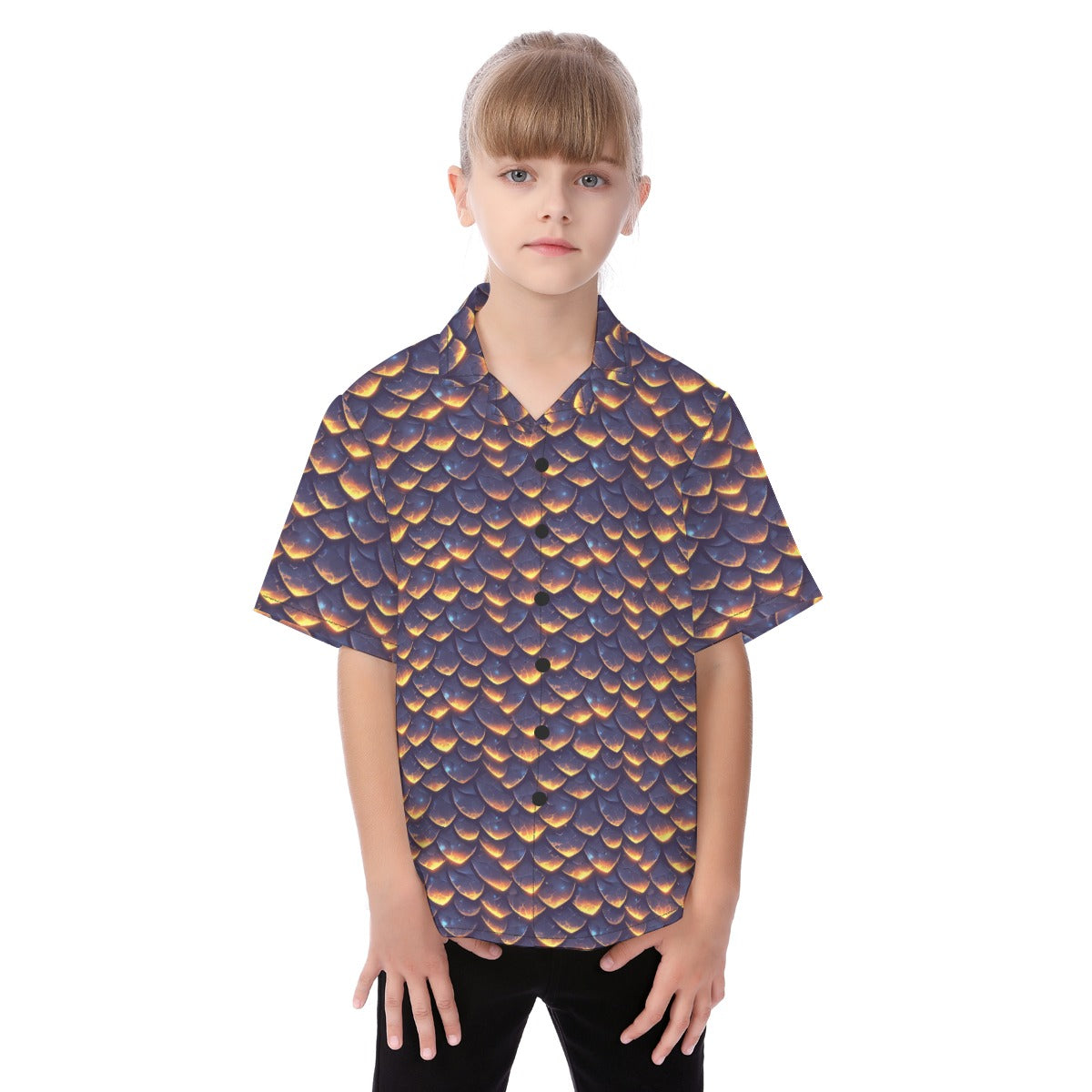 Animal Print - Dragon - Kid's Hawaiian Button Up Shirt