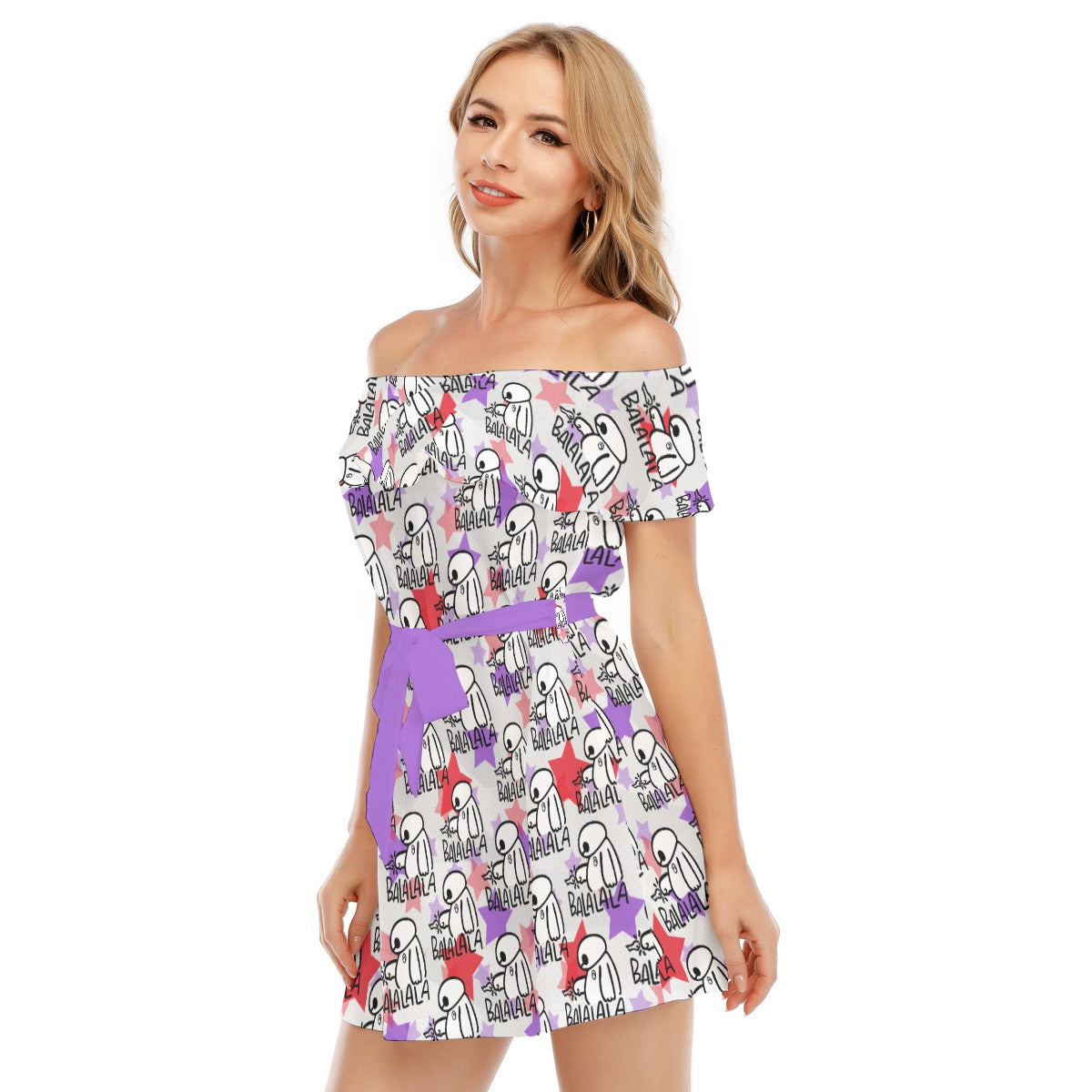 White Robot Balala - Women's Off-shoulder Ruffle Dress