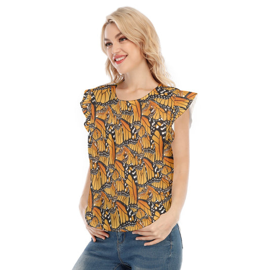 Animal Print - Monarch Butterfly - Women’s Flutter Sleeve Top