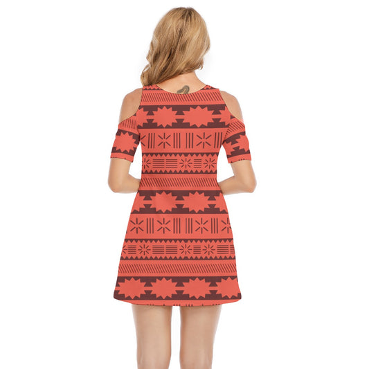 Island Tribal Patterns - Women's Cold Shoulder Cotton Dress
