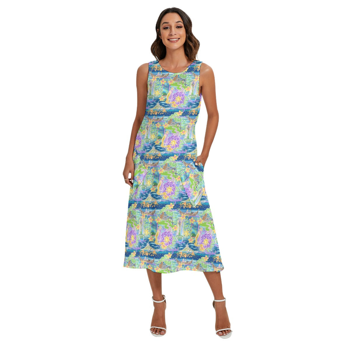 Lantern Festival Glow - Women's Diagonal Pocket Midi Dress Rainbow Rules Lantern Festival Glow - Women's Diagonal Pocket Midi Dress Rainbow Rules