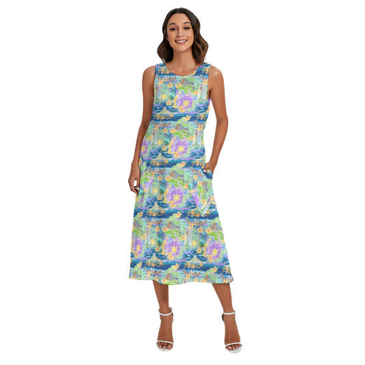 Lantern Festival Glow - Women’s Diagonal Pocket Midi Dress